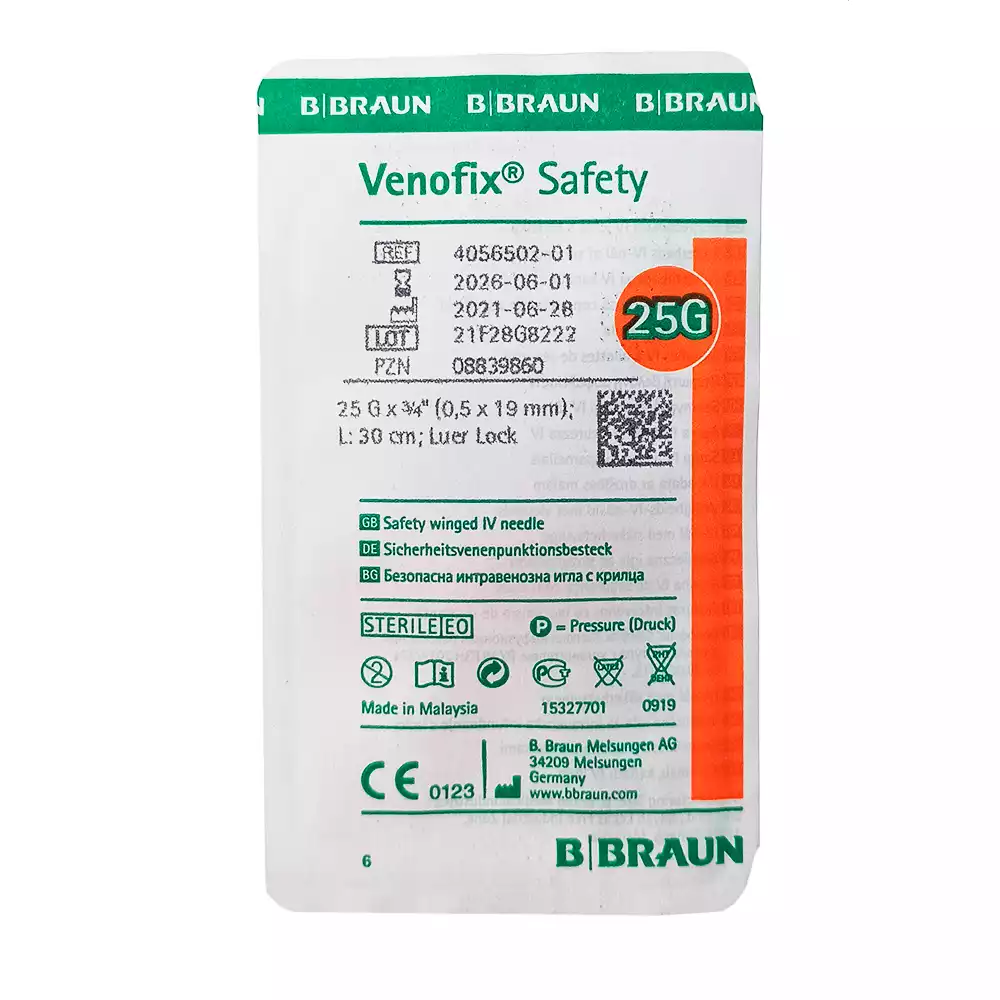 Игла - бабочка Венофикс Сэйфти 25G (0,50*19мм), длина 300мм, стерильная, оранжевая